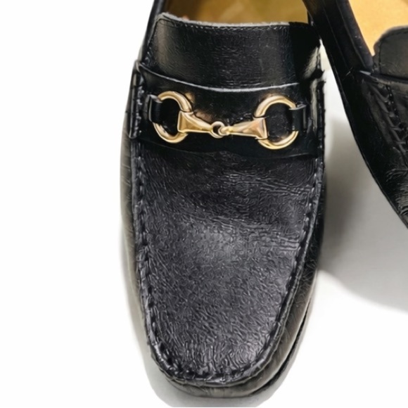 NWOT-Mercanti Fiorentini Relax Men’s Black Leather Loafers with Gold Bit Sz 8.5 main image 6